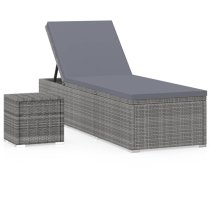 Jack Rattan Sun Lounger With Cushion And Tea Table In Grey