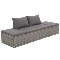 Levi Outdoor Rattan Lounge Bed In Grey With Cushion And Pillow