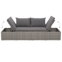 Levi Outdoor Rattan Lounge Bed In Grey With Cushion And Pillow