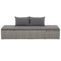 Levi Outdoor Rattan Lounge Bed In Grey With Cushion And Pillow