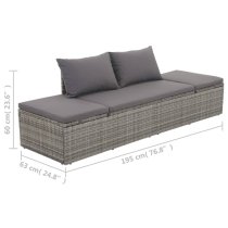 Levi Outdoor Rattan Lounge Bed In Grey With Cushion And Pillow