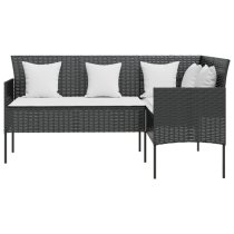 Gazit Poly Rattan L-Shaped Couch Sofa With Cushions In Black