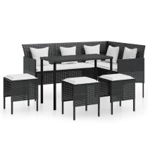 Nadra Rattan 5 Piece L-Shaped Couch Set With Cushions In Black