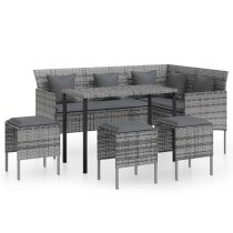 Nadra Rattan 5 Piece L-Shaped Couch Set With Cushions In Grey