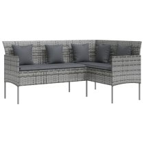 Nadra Rattan 5 Piece L-Shaped Couch Set With Cushions In Grey