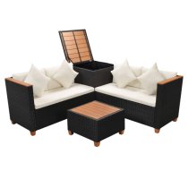 Loxton Rattan 4 Piece Garden Lounge Set With Cushions Black