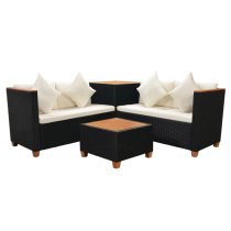 Loxton Rattan 4 Piece Garden Lounge Set With Cushions Black