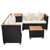 Loxton Rattan 4 Piece Garden Lounge Set With Cushions Black