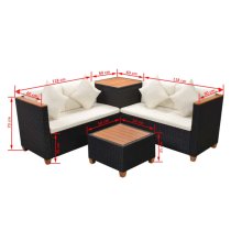 Loxton Rattan 4 Piece Garden Lounge Set With Cushions Black