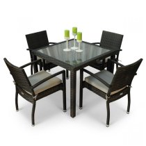 Arlo Rattan Dining Table Square And 4 Arlo Side Chairs