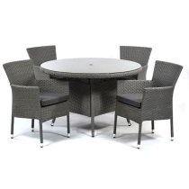 Onyx Round Dining Table And 4 High Back Armchairs In Grey