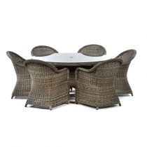 Ryker Outdoor Rattan Round Dining Table And 6 Armchairs