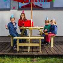 Balint Timber Picnic Table Round With Benches In Green Pine