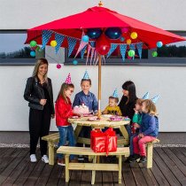 Balint Timber Picnic Table Round With Benches In Green Pine