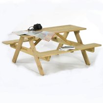 Jairo Wooden Picnic Table With 6 Seater Benches In Green Pine