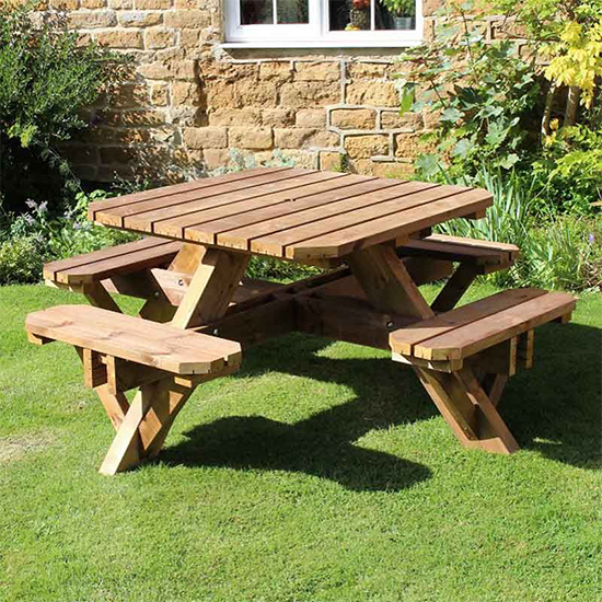 Abene Scandinavian Pine Picnic Table Square With Benches