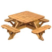 Abene Scandinavian Pine Picnic Table Square With Benches