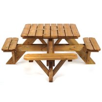 Abene Scandinavian Pine Picnic Table Square With Benches