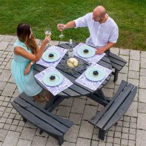 Yetta Timber Picnic Table With 8 Seater Benches In Dark Grey