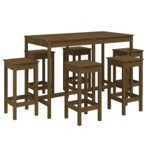 Bangor Solid Wood Pine 7 Piece Garden Bar Set In Honey Brown