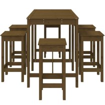 Bangor Solid Wood Pine 7 Piece Garden Bar Set In Honey Brown