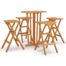 Biloxi Solid Wood Teak 5 Piece Folding Bar Set In Natural