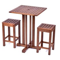 Danil Commercial Hardwood Bar Table Square And 2 Bar Stools