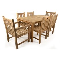 Willow Teak Dining Table With 4 Side Chairs And 2 Armchairs