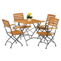 Noah Acacia Folding Dining Table Square With 4 Arm Chairs