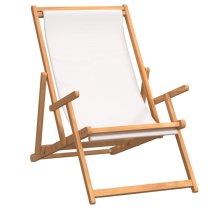 Gella Teak Wood Beach Folding Chair With Cream Fabric Seat