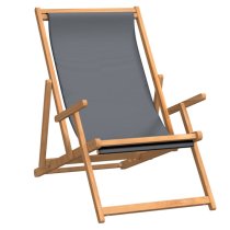 Gella Teak Wood Beach Folding Chair With Grey Fabric Seat