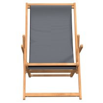 Gella Teak Wood Beach Folding Chair With Grey Fabric Seat