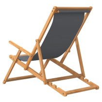 Gella Teak Wood Beach Folding Chair With Grey Fabric Seat