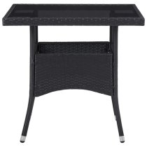 Beile Outdoor Glass Top Dining Table In Black Poly Rattan