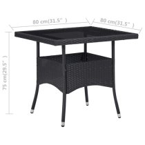 Beile Outdoor Glass Top Dining Table In Black Poly Rattan