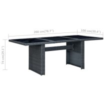 Cielo Garden Glass Top Dining Table In Dark Grey Poly Rattan