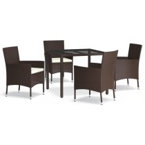 Kaius Rattan 5 Piece Garden Dining Set With Cushions In Brown