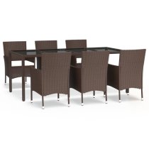 Kaius Rattan 7 Piece Garden Dining Set With Cushions In Brown