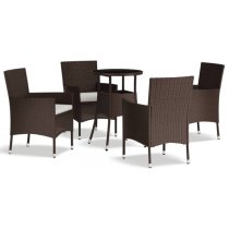 Kaius Rattan 5 Piece Garden Bistro Set With Cushions In Brown