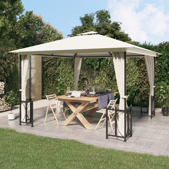 Josie 3m x 3m Gazebo With Sidewalls And Double Roofs In Cream