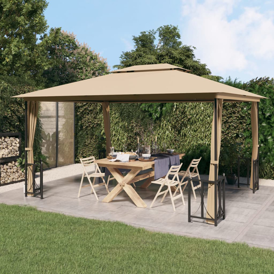 Josie 3m x 4m Gazebo With Sidewalls And Double Roofs In Taupe