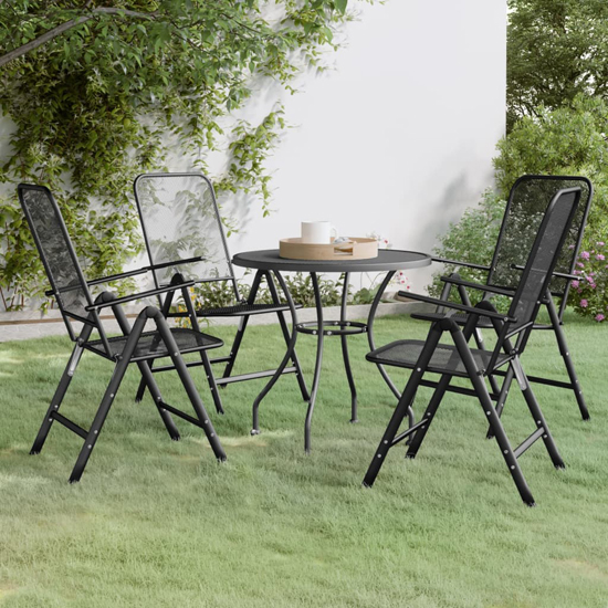 Dania Large Round Metal Mesh 5 Piece Dining Set In Anthracite