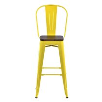 Talli Metal High Bar Chair In Yellow With Timber Seat