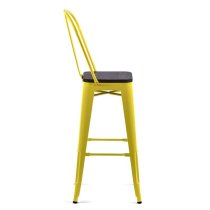 Talli Metal High Bar Chair In Yellow With Timber Seat