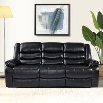 Sorreno Bonded Leather Recliner 3 Seater Sofa In Black