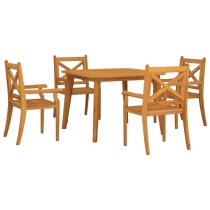 Narvon Large Round Wooden 5 Piece Garden Dining Set In Natural