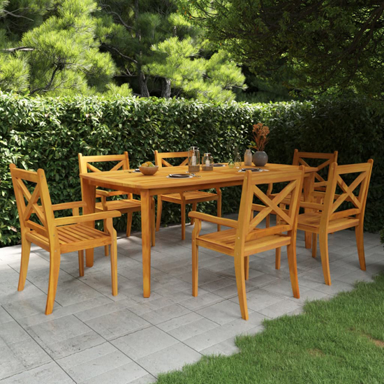 Narvon Large Wooden 7 Piece Garden Dining Set In Natural