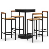 Piper Solid Wood 5 Piece Garden Bar Set In Black Poly Rattan