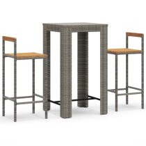 Quest Solid Wood 3 Piece Garden Bar Set In Grey Poly Rattan