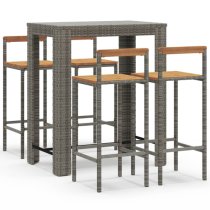 Quest Solid Wood 5 Piece Garden Bar Set In Grey Poly Rattan